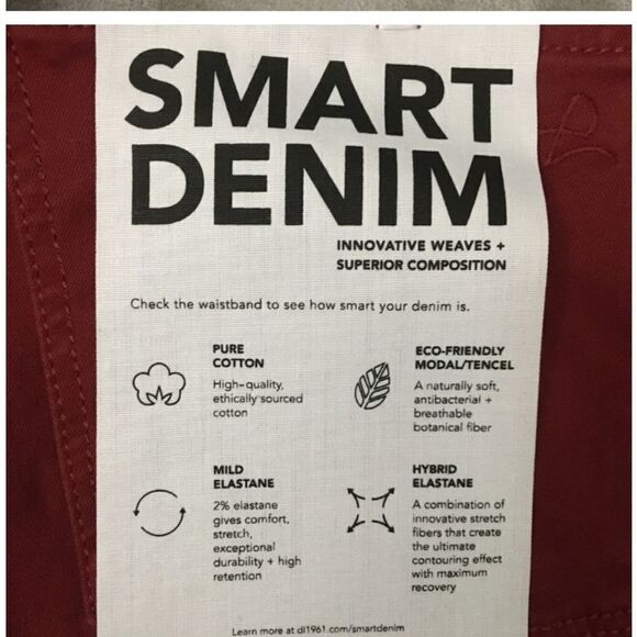 DL1961 Emma Power Leggings Smart Denim Rhubard Red Five Pocket Raw Hem Size 28 - Picture 16 of 16